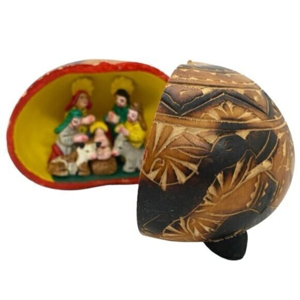 Nativity Carved Gourd Vintage Folk Art